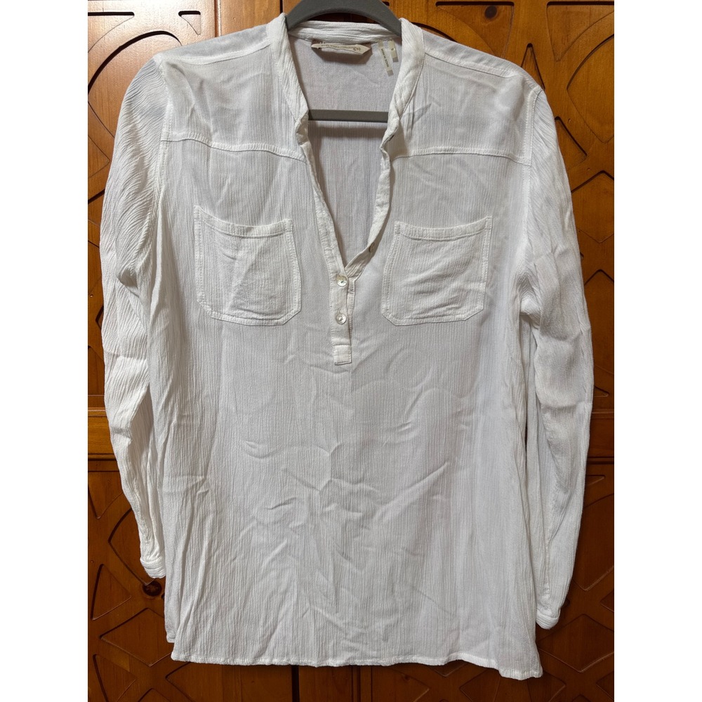Soft Surroundings White Crinkle Gauze Tunic Top Womens Medium Rayon Boho